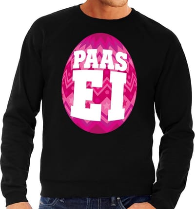 Zwarte Paas sweater met roze paasei - Pasen trui voor heren - Pasen kleding S