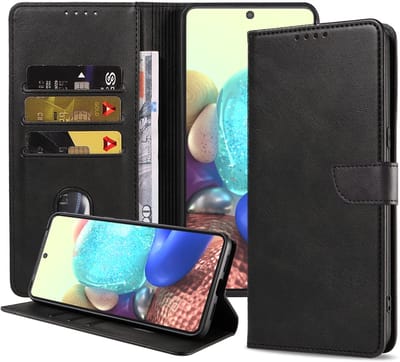 Geschikt voor Samsung Galaxy A71 5G Telefoonhoesje Kunstleer met Magnetisch lipje en Pasjeshouder Book Case met Klepje - Zwart - Smartphonica geschikt voor Samsung Galaxy A71 5G