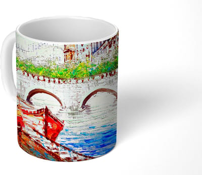 Mok - Koffiemok - Schilderij - Parijs - Boot - Brug - Mokken - 350 ML - Beker - Koffiemokken - Theemok