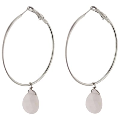 Behave Oorbellen - oorringen - zilver kleur - wit lichtroze - hanger - natuursteen - 7 cm