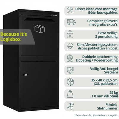 Logixbox - Pakketbrievenbus - Pakketbox Frontbox Deluxe - GRATIS Accessoires -- Géén Bouwpakket -- zwart