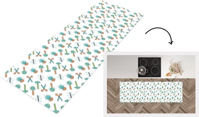 Keukenloper - Loper keuken - Schaar - Potlood - Patronen - 150x50 cm - Keukenloper vinyl