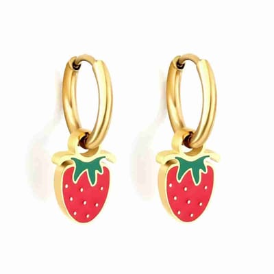 WeLoveSilver - oorringen met aardbei hanger - goudkleurig - 20mm