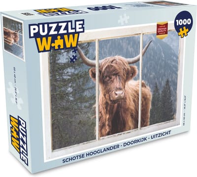 Puzzel Schotse hooglander - Doorkijk - Uitzicht - Legpuzzel - Puzzel 1000 stukjes volwassenen
