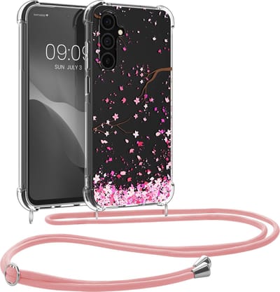 kwmobile telefoonhoesje geschikt voor Samsung Galaxy A15 5G - Hoesje met telefoonkoord - Back cover voor smartphone - Case in poederroze / donkerbruin / transparant