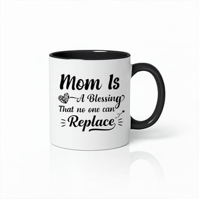 Mom Is A Blessing Koffiemok Zwart/Wit - Met Zwart Oor en Binnenkant - 330ml - Origineel Moeder Cadeau