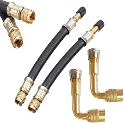SnelShoppen - 2 Stuks Automatische Ventielverlenging 90 Graden 210 mm Ventieladapter voor Auto, Motor, Fiets, Scooter - Rubber en Messing