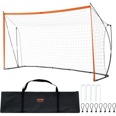 VEVOR Draagbaar voetbaldoelnet 3,66 x 1,83 m voor de tuin, oefenvoetbalnet, trainingsdoelset met stalen en glasvezelconstructie, all-weather voetbaldoelen met draagtas, oranje