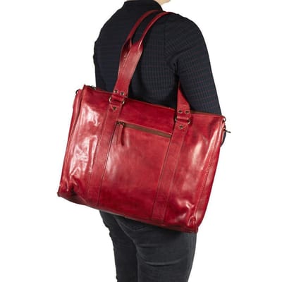 Bear Design Mea Dames & Heren laptoptas - 15.6 inch - Werktas A4 - Leer - Rood