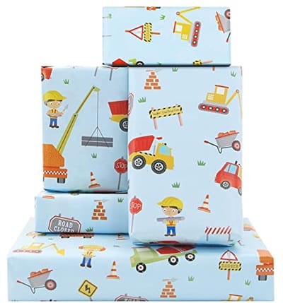 Bouwthema Inpakpapier voor Kinderen - 4 Vellen Lichtblauw 50 x 76 cm voor Verjaardag en Babyshower
