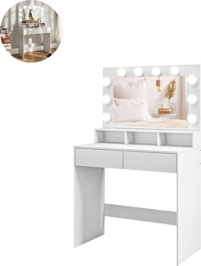Kaptafel met spiegel - Make up tafel - Make up - Toilettafel - Met lades - Wit