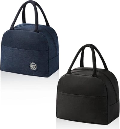 Thijox - 2 Stuks Kleine Koeltassen Zwart en Marineblauw met Zijzakken, Mini Koeltas met Twee Zijhandgrepen, Perfect voor Bedrijven, Scholen, Thuisgebr