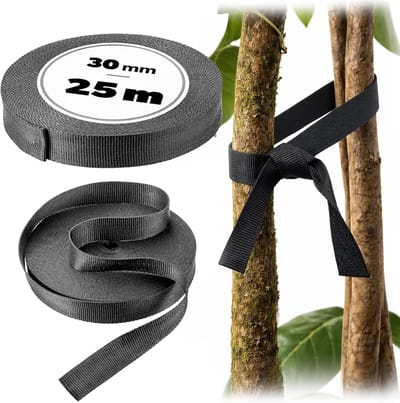 Boombindband - Plantenbinder - Veilige Bevestiging - Zacht Voor Bast - 30 mm x 25 m - Zwart
