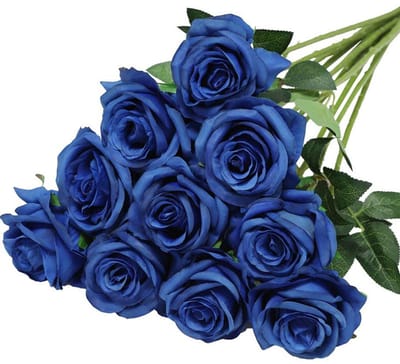 SnelShoppen - Kunstzijde Rozen Bloemen - 10 Stuks Lifelike Kunstbloemen - Blauwe Silken Rozen voor Bruiloft, Feest, Thuisdecoratie en Bloemstukken - 4