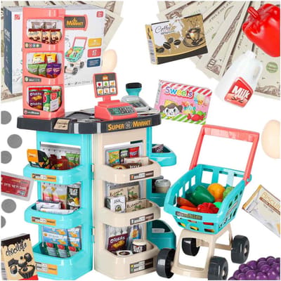 Playos® - Speelgoedwinkeltje - Inclusief Accessoires - Kassa - met Geluid - Winkelwagen - Speelgoedkassa - Rollenspel - Speelgoed Winkeltje - Sinterklaas