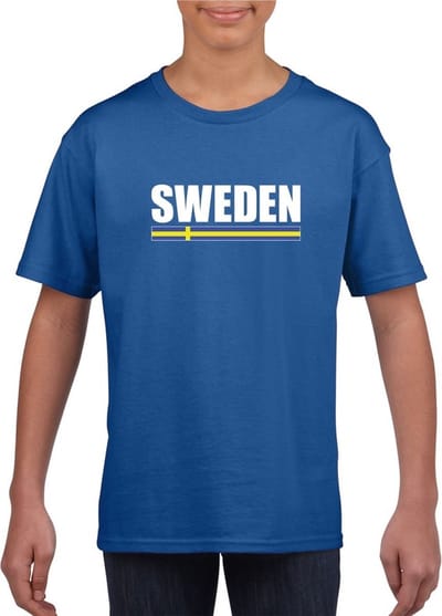 Blauw Zweden supporter t-shirt voor heren - Zweedse vlag shirts 110/116