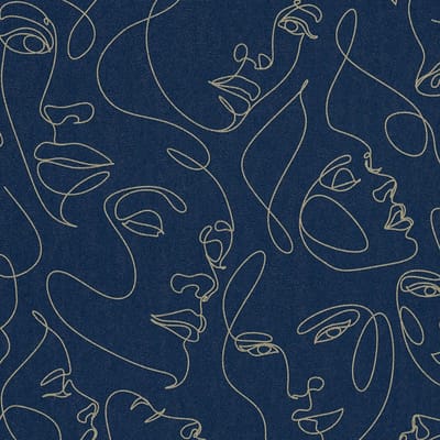 Grafisch behang Profhome 791724-GU vliesbehang hardvinyl warmdruk in reliëf gestructureerd design en metalen accenten blauw goud 5,33 m2