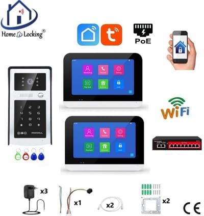 Smart WIFI deur intercom/videofoon touchscreen met bediening via Smart Life APP werkt met Alexa en Google spraaksturing. T-2303-1-2