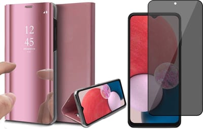 Hoesje geschikt voor Samsung Galaxy A13 4G - Book Case Spiegel Wallet Cover Hoes Roségoud - Tempered Glass Privacy Screenprotector