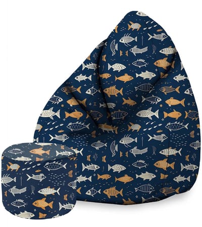 DreamRoots Oxford Zitzak voor Volwassenen – Luxe Beanbag met Voetsteun en Afneembare Hoes – Inclusief Vulling – 80x80x120 cm - Fish