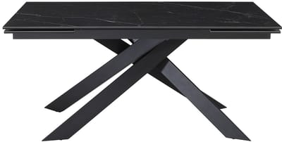Vente-unique Verlengbare eettafel 6 tot 10 plaatsen van keramiek, gehard glas en metaal - Zwart marmereffect - COREMA van Pascal MORABITO