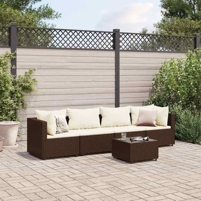vidaXL - 5-delige - Loungeset - met - kussens - poly - rattan - bruin