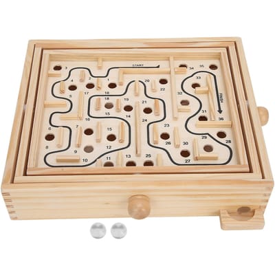 Plateau Labyrinthe en Bois Bille en Acier Équilibres Jeu de Plateau Labyrinthe Jouet d'Apprentissage Éducatif Cadeau