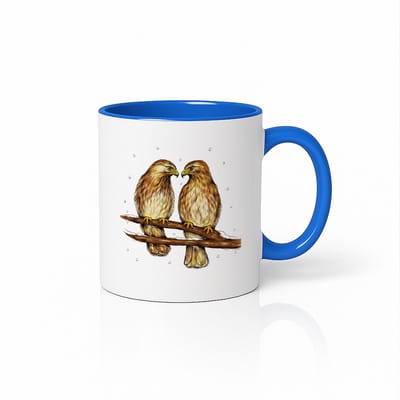 Schattige Liefdesvogels Mok – Blauw & Wit Keramische Koffiemok 330 ml – Romantisch Cadeau met Vogelillustratie