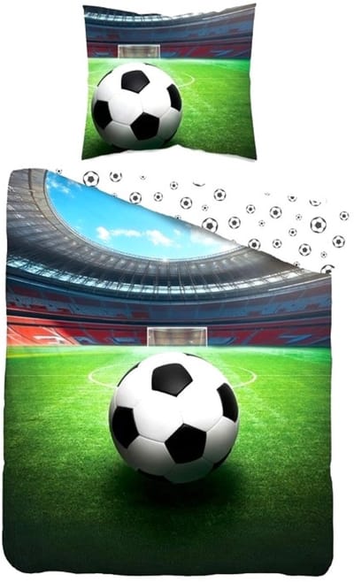 1-persoons jongens dekbedovertrek (dekbed hoes) “voetbalstadion” met voetbal / bal op het gras van het voetbalveld in stadion KATOEN eenpersoons 140 x 200 cm (top kwaliteit beddengoed)