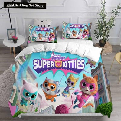 Ensembles de literie Anime Super Kitties Couette Housse de lit Housse de couette Taie d'oreiller Ensembles 2-3 pièces Taille enfant adulte Textiles de maison EU single(135x200cm)