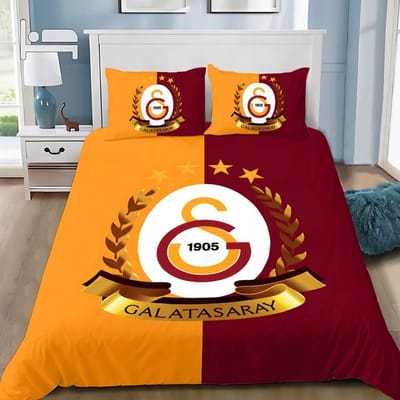 Ensemble de literie Galatasaray imprimé en 3D, Housse de couette et taies d'oreiller avec logo de club de football pour adulte, fille, garçon, cadeau, cadeau d'anniversaire 100x135cm