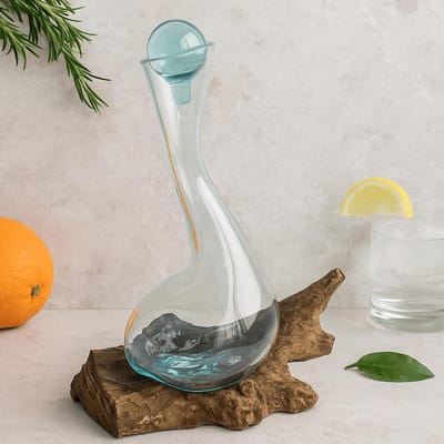 Ancient Wisdom - Karaf - Gesmolten glas en hout - Multicolor - Eco-vriendelijk - Wijnaccessoire - Drinkgerei - Glaswerk - Keukenaccessoire - Baraccessoire