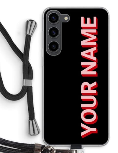 Gepersonaliseerd - Case Company® - Hoesje met koord geschikt voor Samsung Galaxy S23 Plus hoesje met Koord - Namecase - Telefoonhoesje met Zwart Koord - Bescherming aan alle Kanten en Over de Schermrand