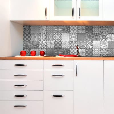 Zelfklevende muurtegelstickers voor keuken en badkamer - 12 cementtegelstickers in grijstinten, Santa Cruz - 12 stickers, 15x15cm