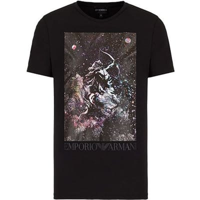 Emporio Armani Zodiac Planeet Patroon Ronde Hals Korte Mouw T-shirt Heren Tops Zwart 6K1T8P-1JQ4Z-0009 L black