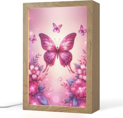 Nachtlampje 20x30 cm - Kinder lampje - Vlinder - Roze - Bloemen - Tafellamp kinderkamer - Slaapkamer lamp - Bedlamp kinderen - Kinderlampje stopcontact - Wandlamp babykamer - Nachtlampjes