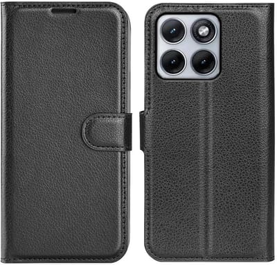Hoesje geschikt voor Motorola Edge 70 Fusion - Phonesta Litchi Skin Book Wallet Case - Zwart