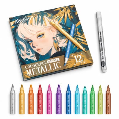 Acrylmarkers - set van 12 kleuren - waterbestendig - voor modelbeschildering en handlettering - papieren doos