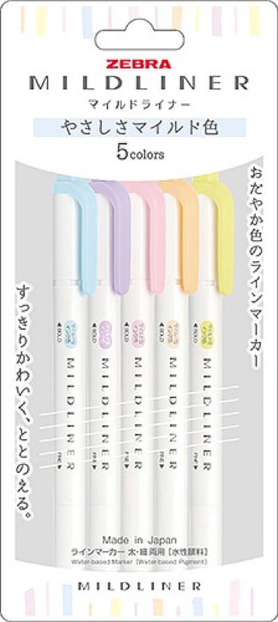 Zebra Mildliners set van 5 - Natural Colors YC + Limited Edition Stifthouder + Extra een Zebra Dubbel Sided Brush Pen