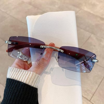 Gradient Punk Zonnebril Trendy UV400 Randloze Brillen Rechthoekige Zonnebril voor Dames & Heren Silver-Gradient Gray white