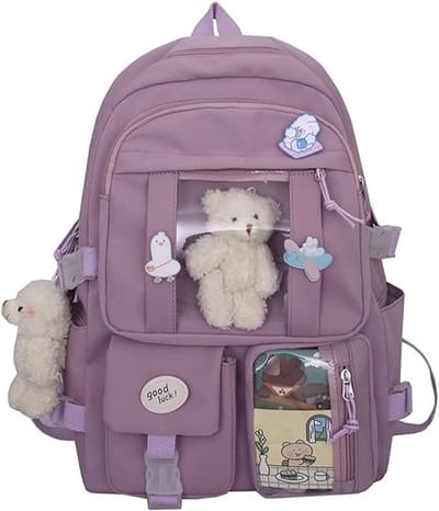 Waterdichte rugzak voor meisjes - Rugzak Meisje Met Pin en Accessoires - rugzak jongens - rugzak dames - Lichtgewicht Schooltas - School Student Schooltas - Rugzakken met grote capaciteit - Schoolrugzakken voor middelbare School - Paars