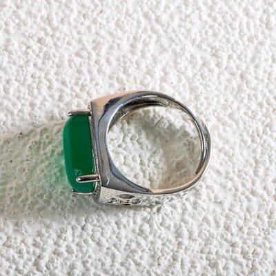 POMOiii Zirkoon Groene Vierkante Vorm Uitgehold Groene Chalcedoon Aanpasbare Prachtige Herenring Fijn Temperament Sieraden Maat Verjaardagsfeest Resizable