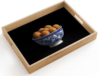 Dienblad hout 40x30 cm - Schootdienblad - Delfts blauw - Bitterballen - Holland - Schaal - Borrelplank rechthoek - Plateau dienbladen
