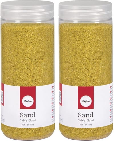 Rayher hobby Fijn decoratie zand korrels - 2x - geel - 475 ml - zandkorrels - knutselmateriaal - 0.1 tot 0.5 mm