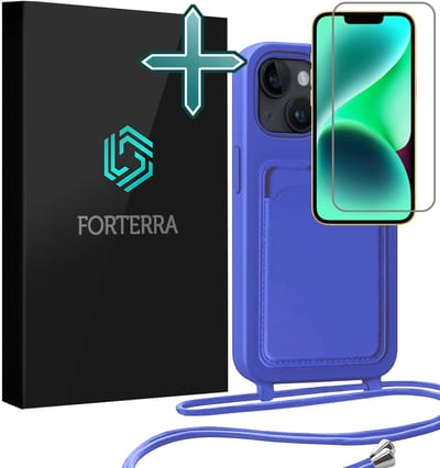 Hoesje Geschikt voor iPhone 13 Pashouder Case Siliconen Hoes Met Koord Met Screenprotector - Hoes Geschikt voor iPhone 13 Met Telefoonkoord Hoesje Back Cover Met Pasjeshouder - Felblauw