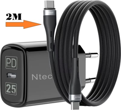 USB C Adapter 25W - usb c oplader - met (2m) USB C kabel Nylon