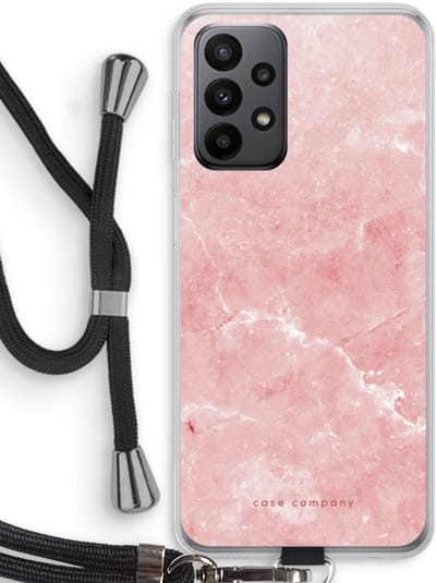 Case Company® - Hoesje met koord geschikt voor Samsung Galaxy A23 hoesje met Koord - Roze marmer - Telefoonhoesje met Zwart Koord - Bescherming aan alle Kanten en Over de Schermrand