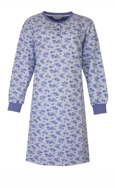 Tenderness Dames Nachthemd - Zachte Fleece - Bloemetjes - Blauw - Maat M