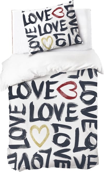 Dindi Home Dekbedovertrek Coloured Love - 140x220 - 100% katoen - Wit