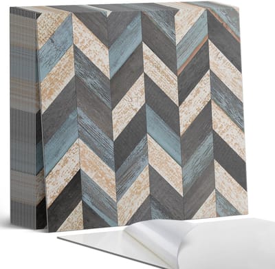 Coloray Plaktegels - Zigzagpatroon met hout Zelfklevende Tegels - 20 cm x 20 cm - Grijs Plaktegels - 20 stuks - Vierkant PVC Tegels - Plaktegels Badkamer - Plaktegels Vloer - Vinyl Tegels - Wandtegel Zelfklevend